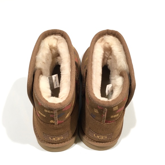 UGG JONA CONFETTI LOGO MINI BOOTS -CHESTNUT SUEDE -UGGPURE LINED -BIG KIDS US 4 - Picture 6 of 9